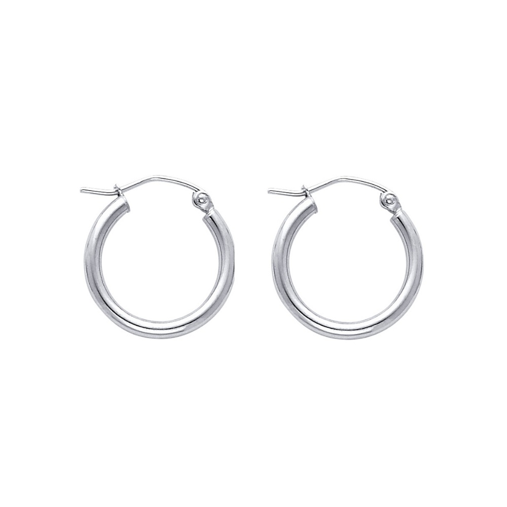 14K White Gold Polished Hinge Small Hoop Earrings